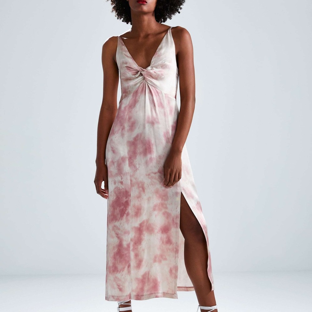 ZARA Slip Dress twist front tie dye silky gown